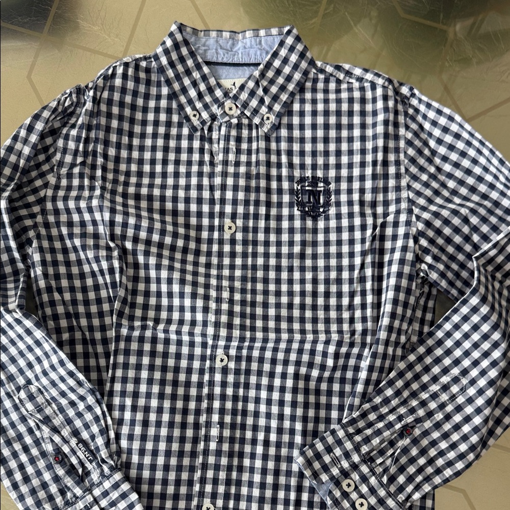 Boys Navy & White Gingham Long-Sleeve Button-Down Shirt